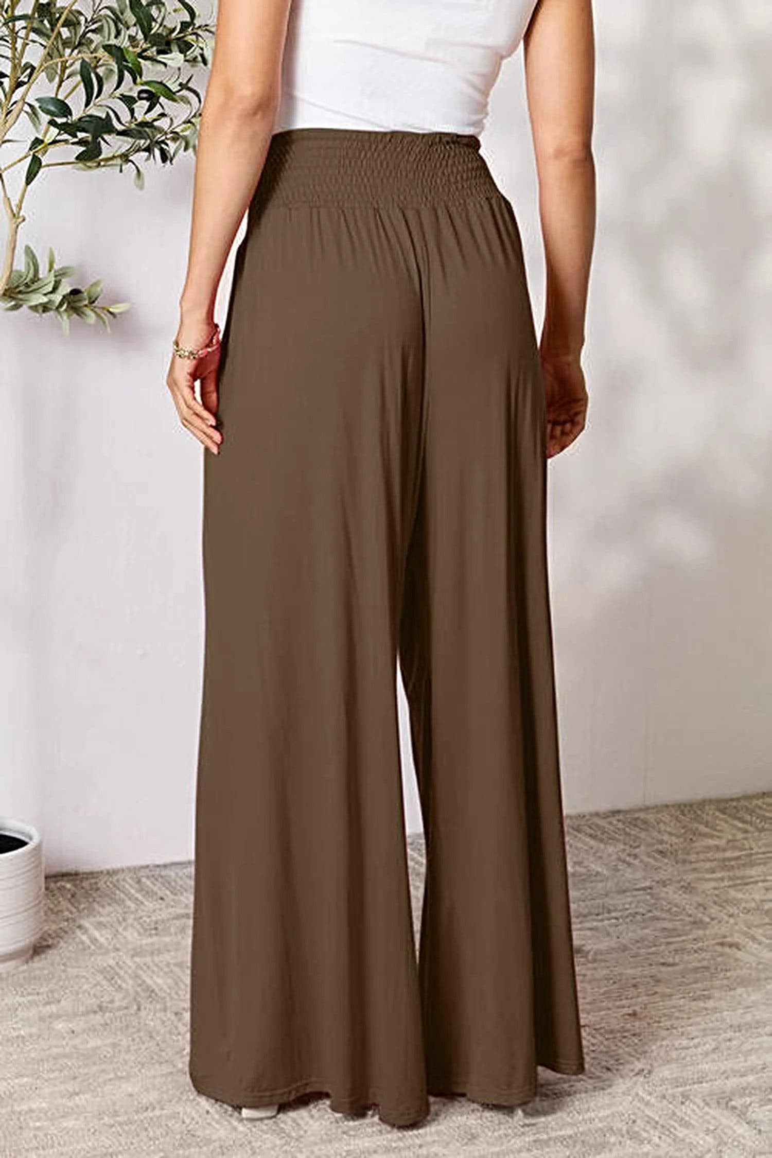 Elegant Wide Leg Pants with Smocked Waistband - Opaque Comfort in Sizes S-3XL Trendsi