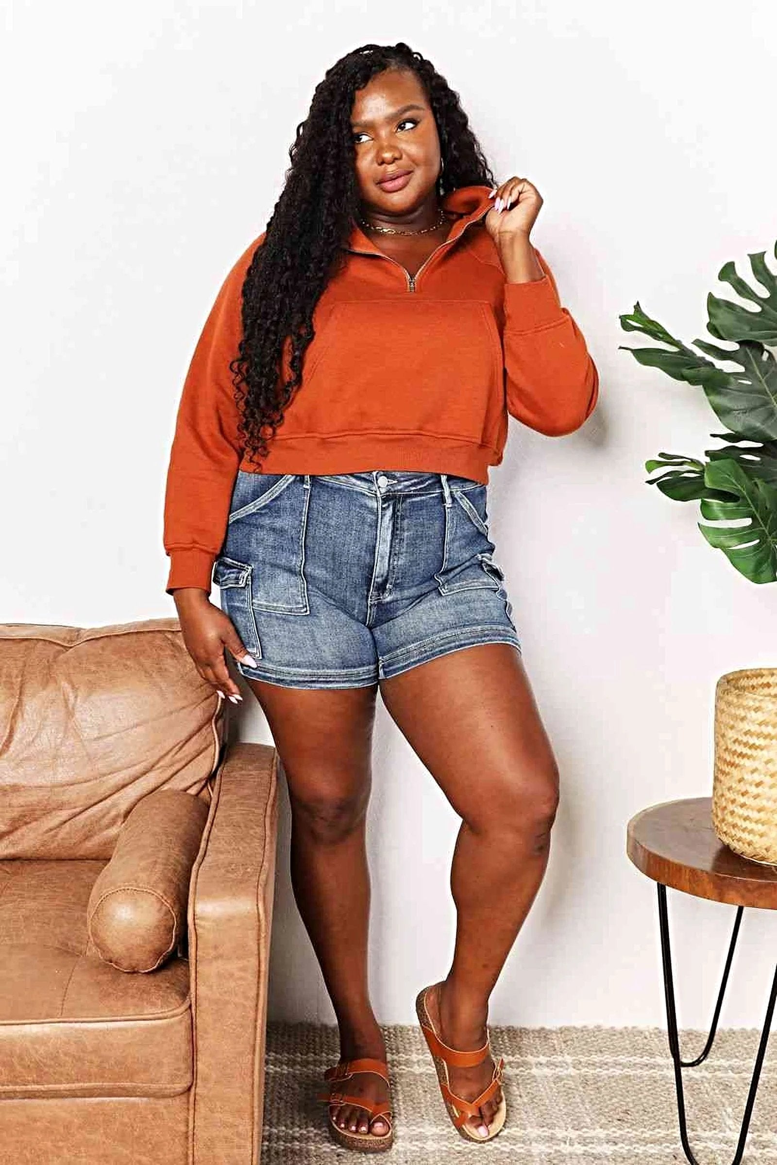 Double Take Half-Zip Long Sleeve Hoodie -