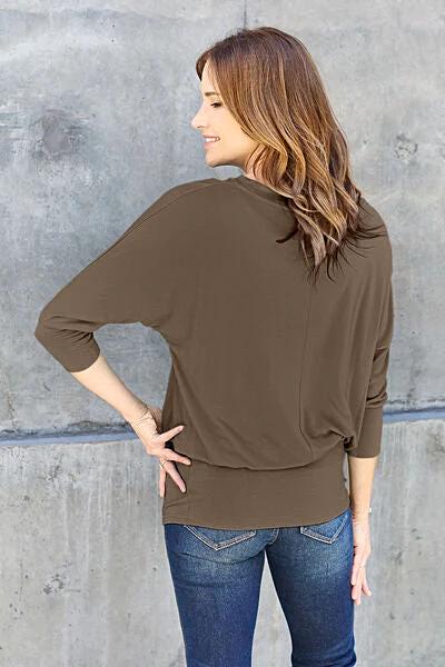 Basic Bae Full Size Round Neck Batwing Sleeve Blouse -