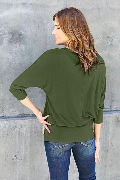 Basic Bae Full Size Round Neck Batwing Sleeve Blouse -