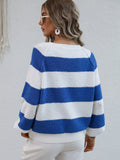 Striped Raglan Sleeve Ribbed Trim Knit Top Trendsi