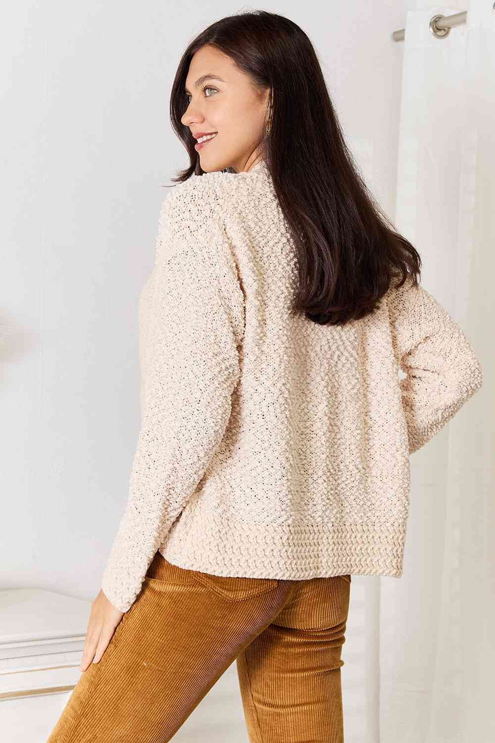 Elegant 100% Acrylic Open Front Cardigan with Long Sleeves - Cozy Layering Essential Trendsi