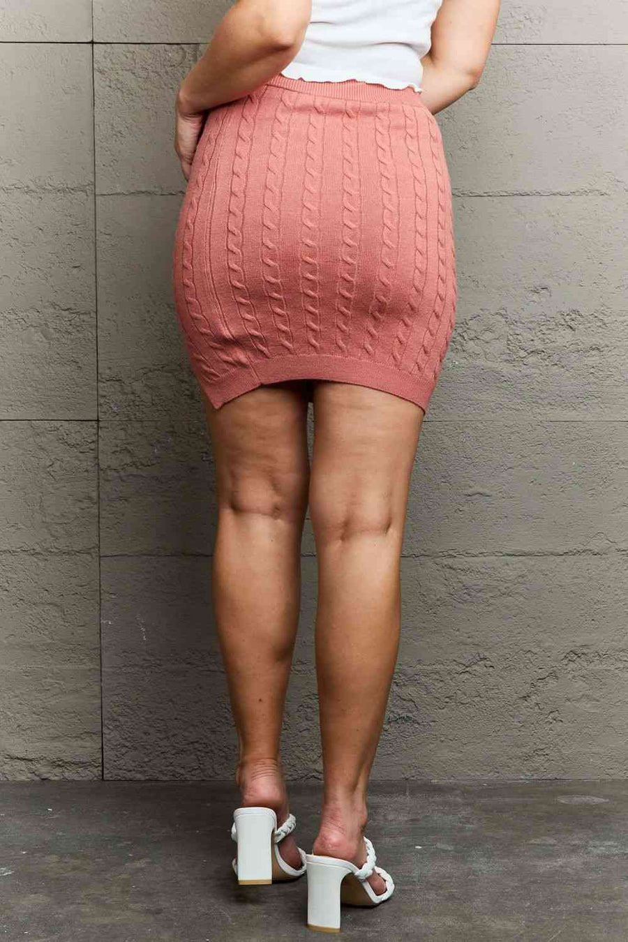 HIDDEN Cable-Knit Sweater Mini Skirt-Trendsi-Burnt Coral-S-SatinBoutique