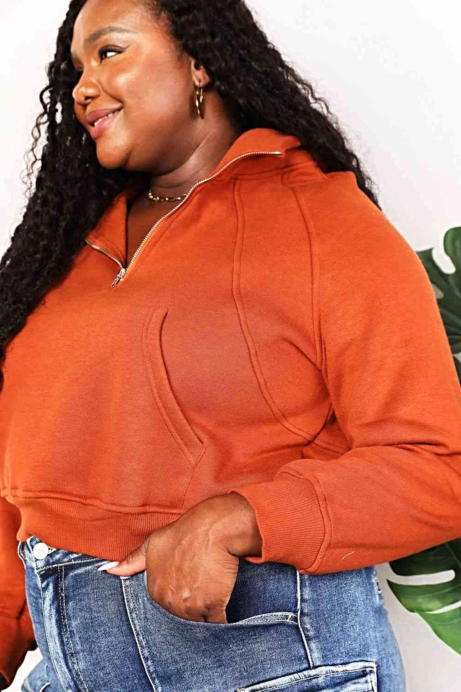 Chic Solid Half-Zip Hoodie with Long Raglan Sleeves and Cropped Design Trendsi