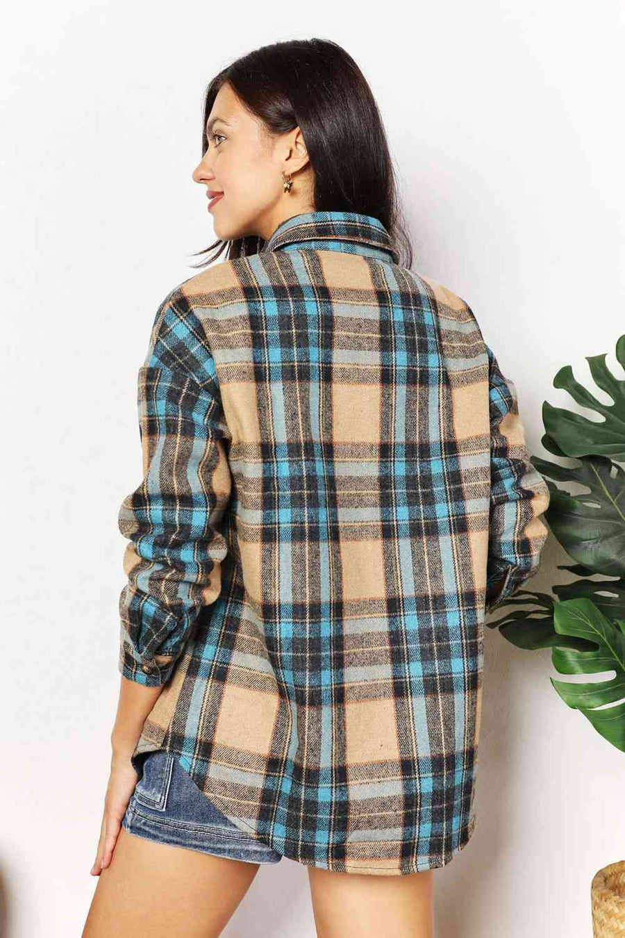 Double Take Plaid Curved Hem Shirt Jacket with Breast Pockets-Trendsi-Plaid-S-SatinBoutique