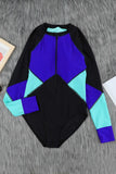 Color Block Half Zip Long Sleeve One-Piece Swimsuit Trendsi