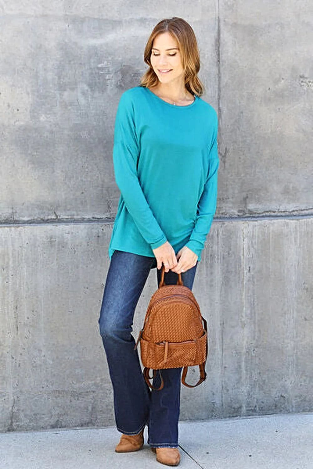 Basic Bae Dropped Shoulder Tee - Full Size Round Neck T-Shirt in Soft Rayon Blend Trendsi