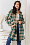 Double Take Plaid Collared Neck Long Sleeve Shirt-Trendsi-Green-S-SatinBoutique