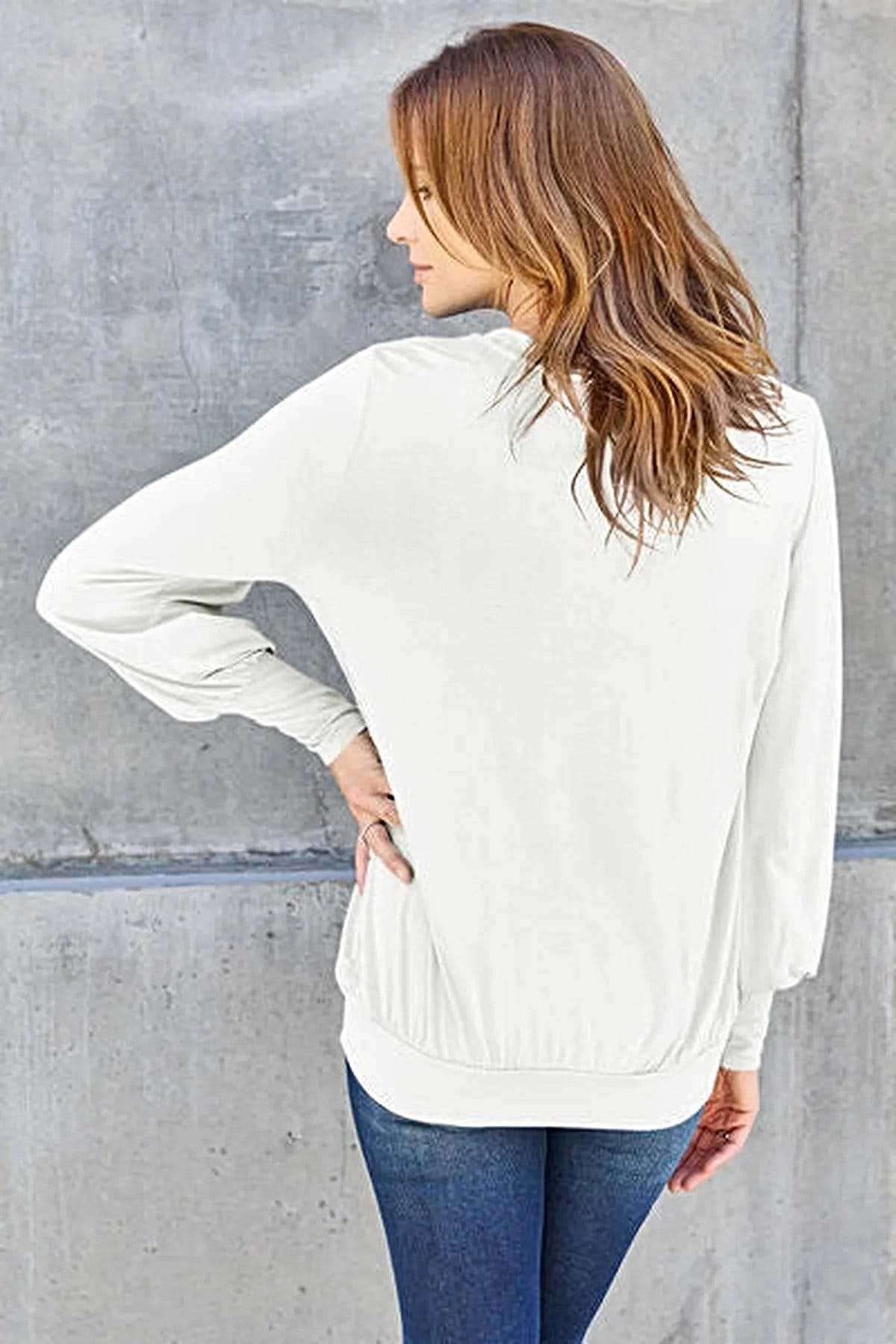 Basic Bae Full Size V-Neck Lantern Sleeve Blouse -