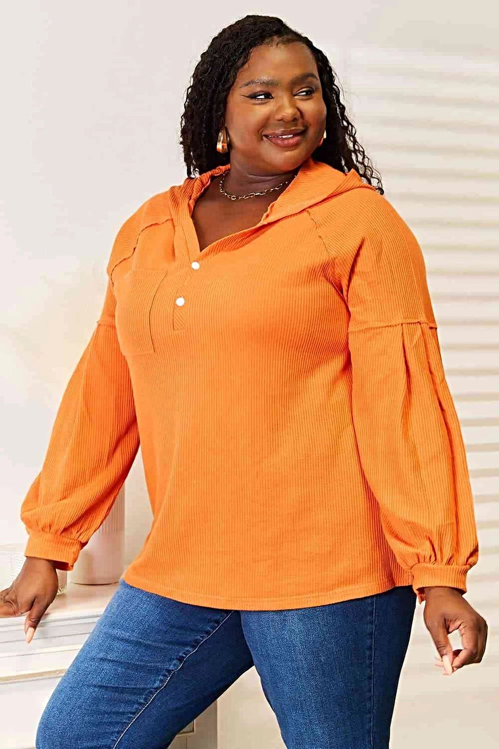 Basic Bae Side Slit Buttoned Waffle Knit Hoodie, Also in Plus sizes -