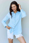 Doublju Blue Jean Baby Denim Button Down Shirt Top in Light Blue-Trendsi-Light Blue-S-SatinBoutique