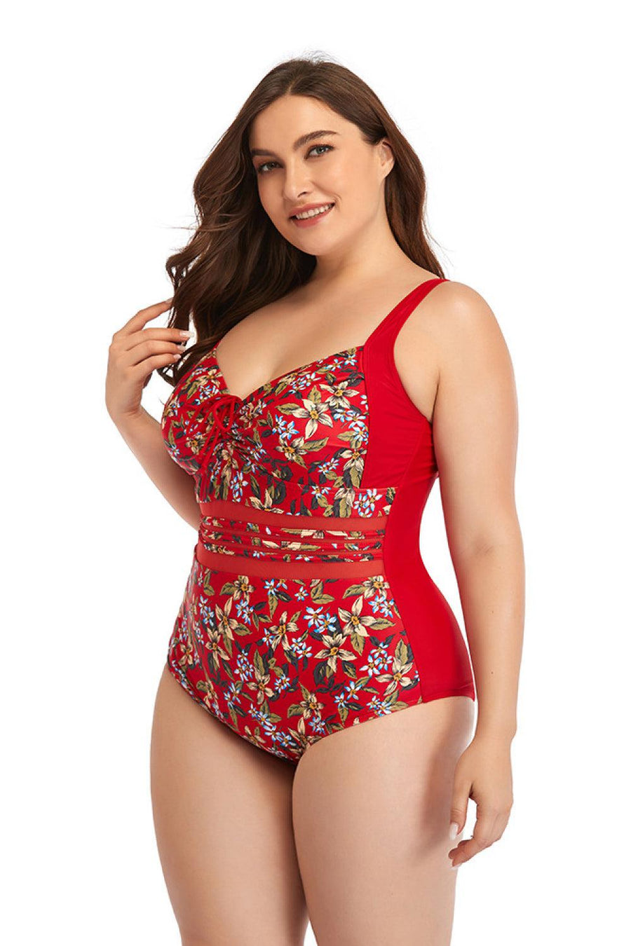 Floral Drawstring Detail One-Piece Swimsuit Trendsi