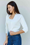 Doublju My Favorite Full Size 3/4 Sleeve Cropped Cardigan in Ivory, Also in Plus sizes-Trendsi-SatinBoutique