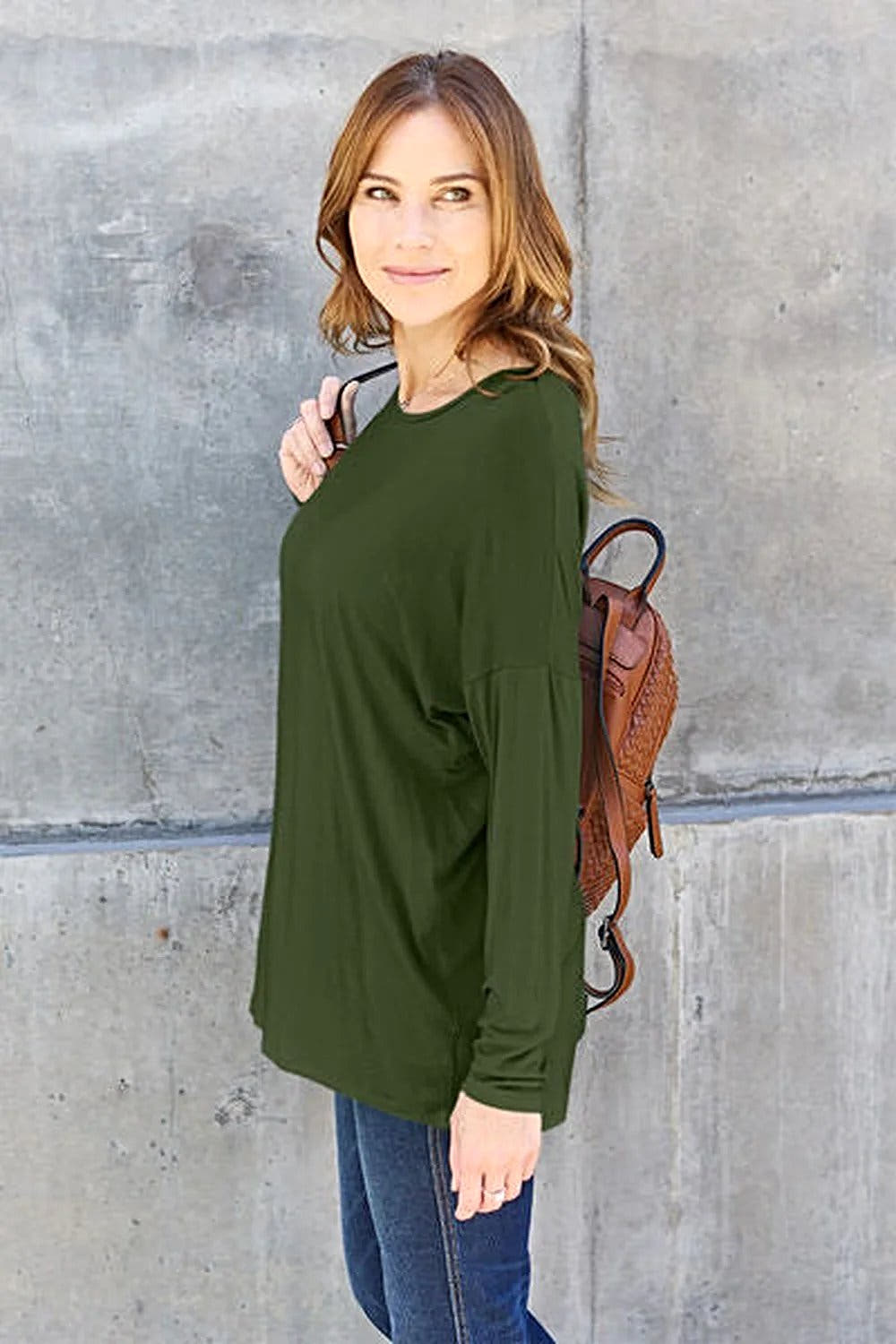 Basic Bae Dropped Shoulder Tee - Full Size Round Neck T-Shirt in Soft Rayon Blend Trendsi