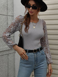 Lace Sleeve Round Neck Ribbed Top Trendsi