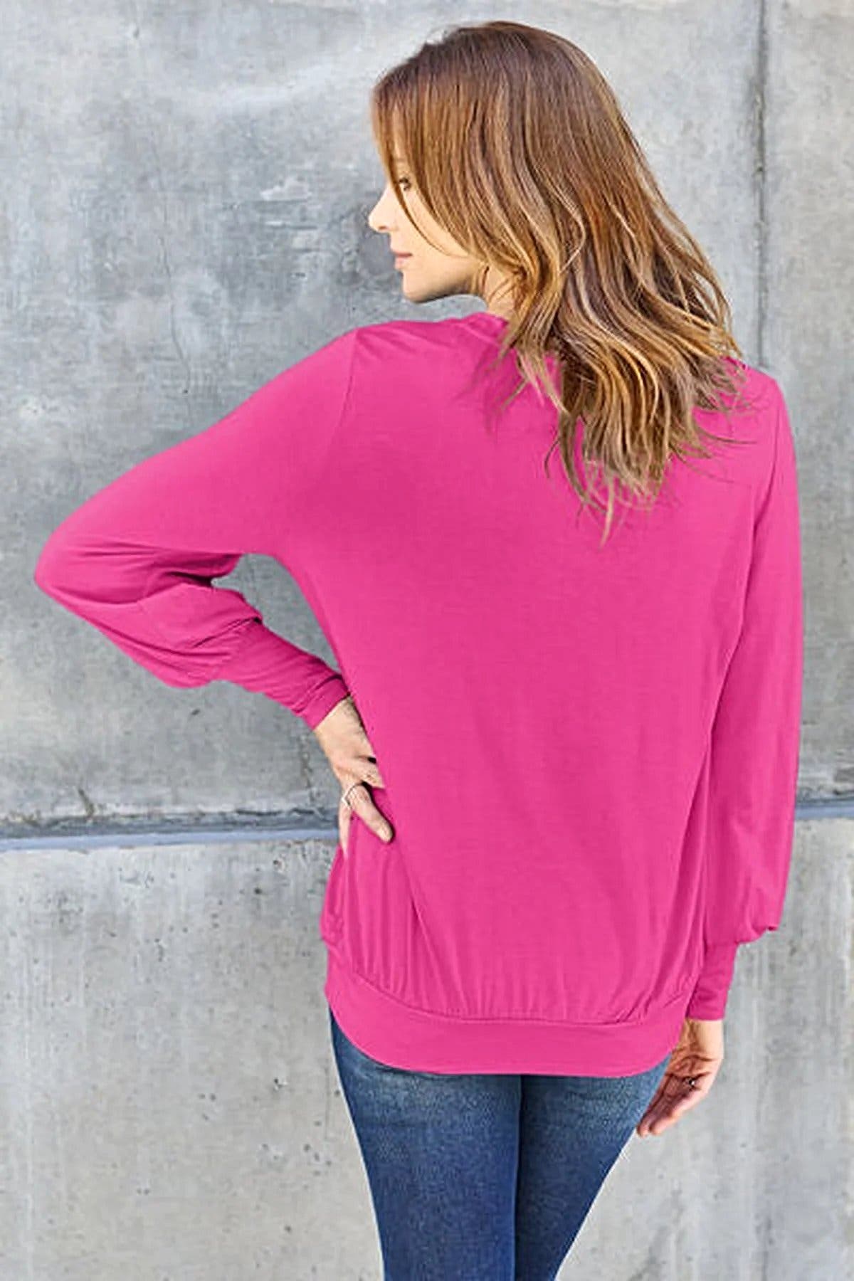 Basic Bae Full Size V-Neck Lantern Sleeve Blouse -