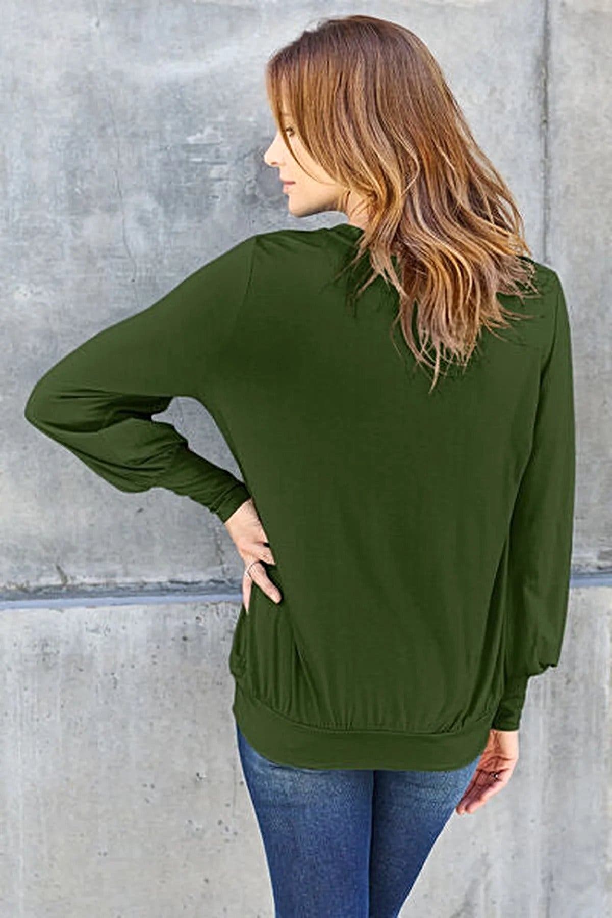 Basic Bae Full Size V-Neck Lantern Sleeve Blouse -