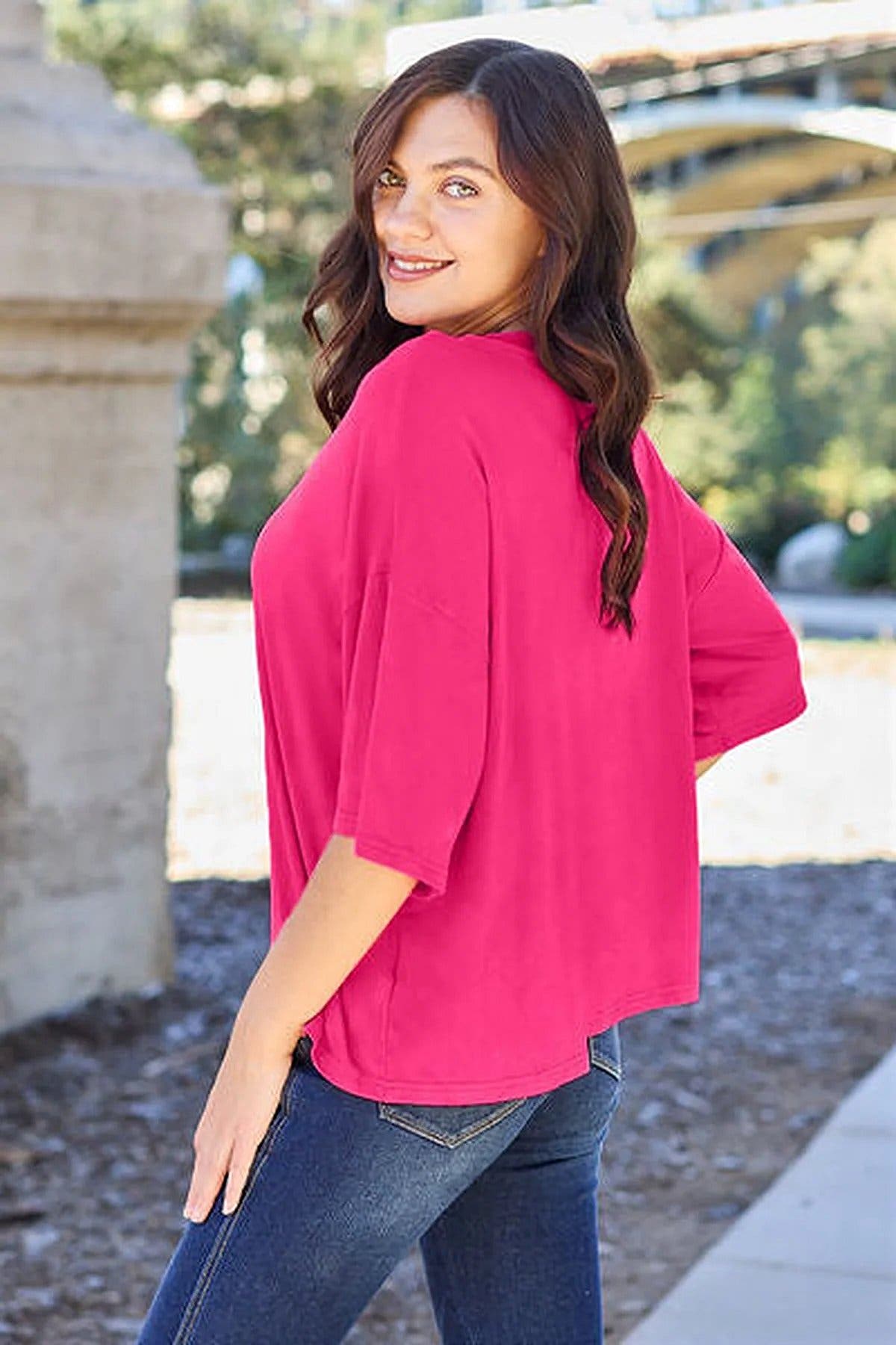 Luxury Opaque Drop Shoulder T-Shirt with Slight Stretch - Full Size, 95% Polyester Trendsi