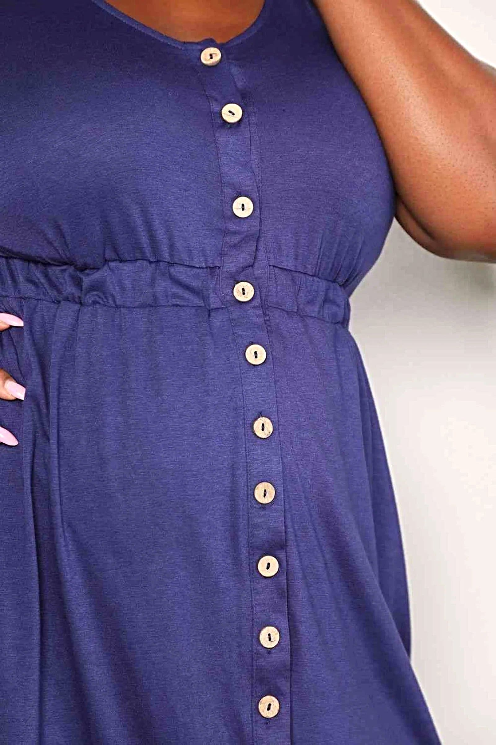 Double Take Button Front Empire Waist Sleeveless Slit Magic Dress -
