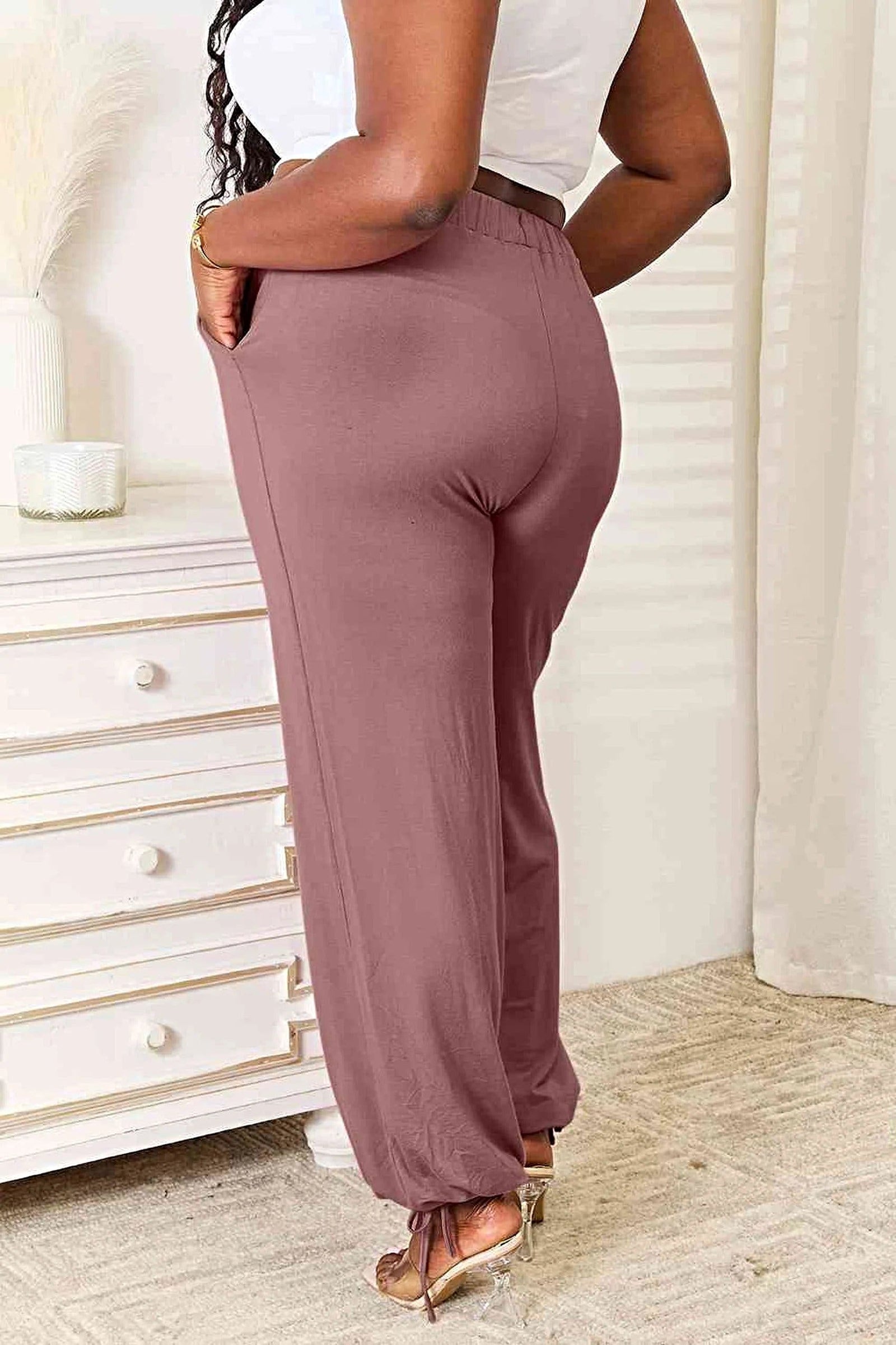 Luxury Full Size Drawstring Waist Pants with Pockets - Soft Opaque Rayon Blend Trendsi