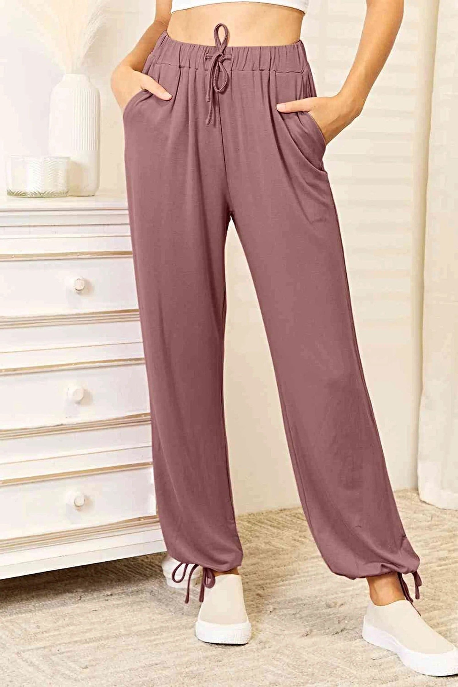 Luxury Full Size Drawstring Waist Pants with Pockets - Soft Opaque Rayon Blend Trendsi