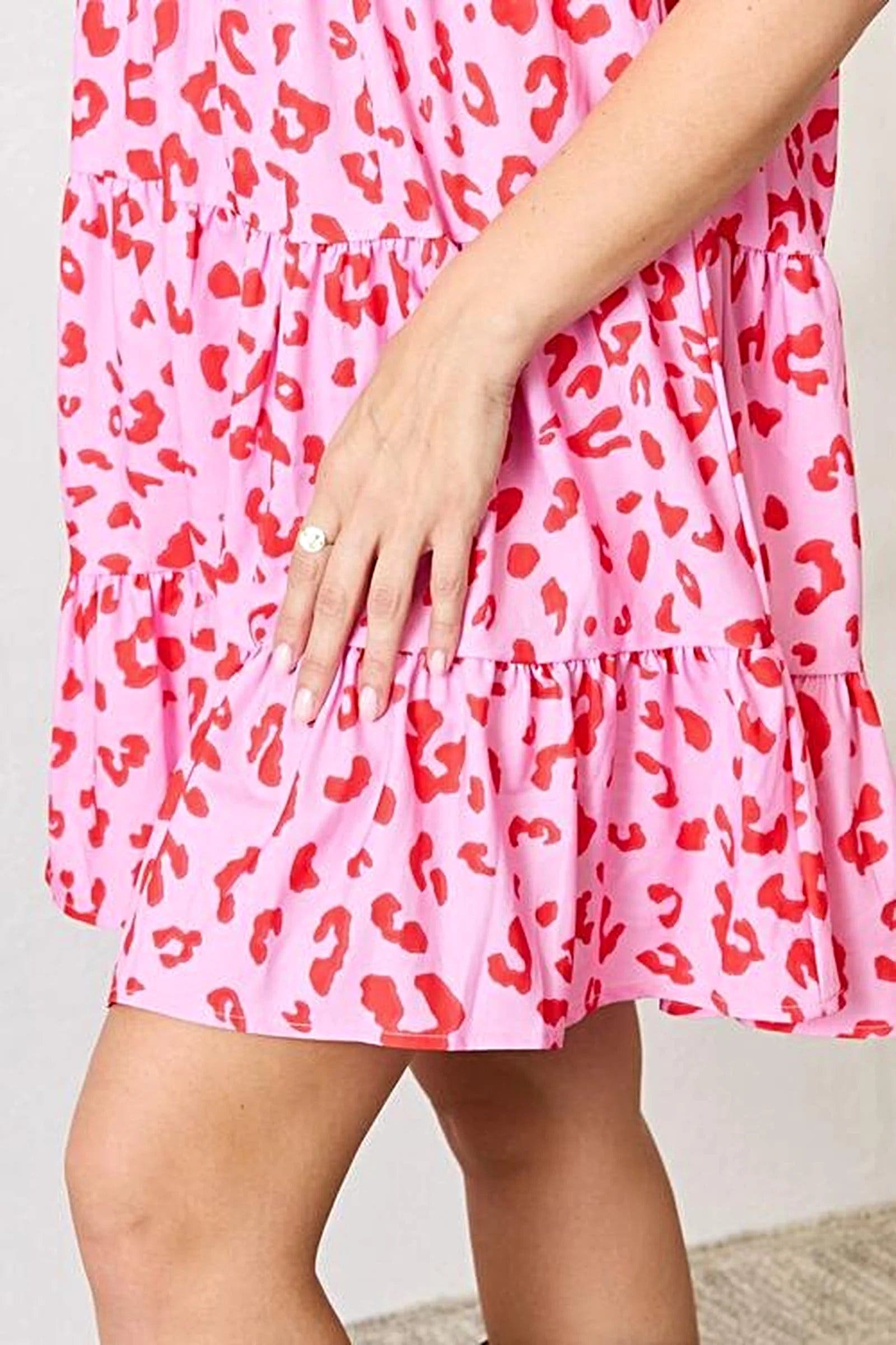 Double Take Short Flounce Sleeve Tiered Dress -