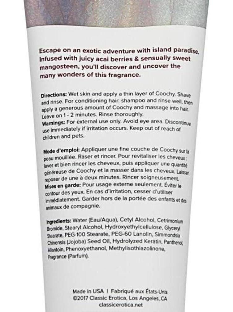COOCHY Rash Free Shaving Cream - 7.2 oz Island Paradise, Moisturizing & Smooth Glide Formula Eldorado