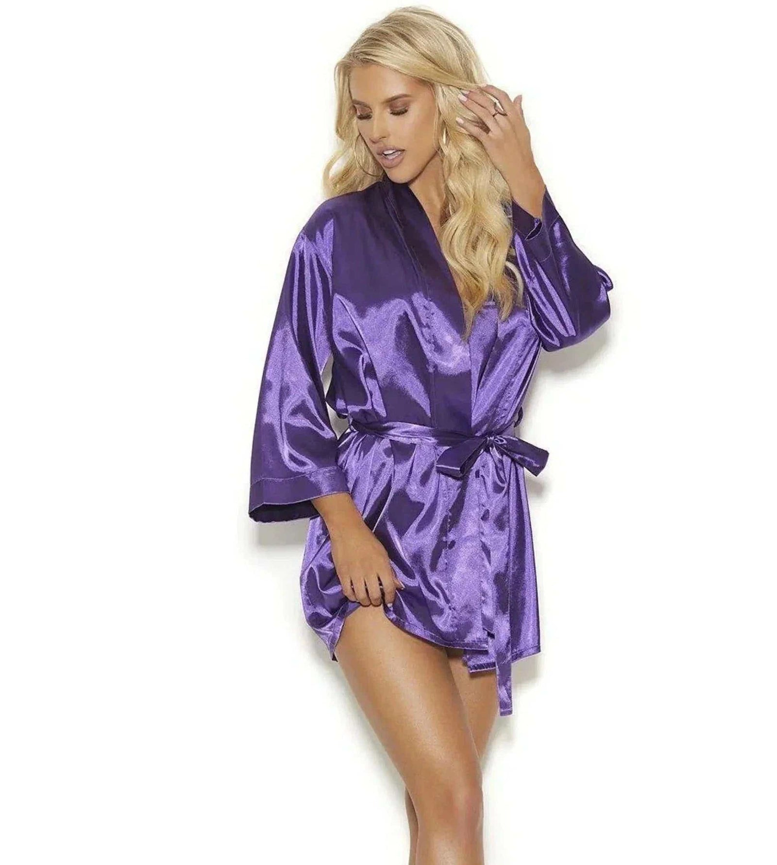 Elegant Moments Charmeuse Kimono Robe EM-11022 - 3/4 Sleeve, Detachable Belt, Available in 6 Colors Elegant Moments