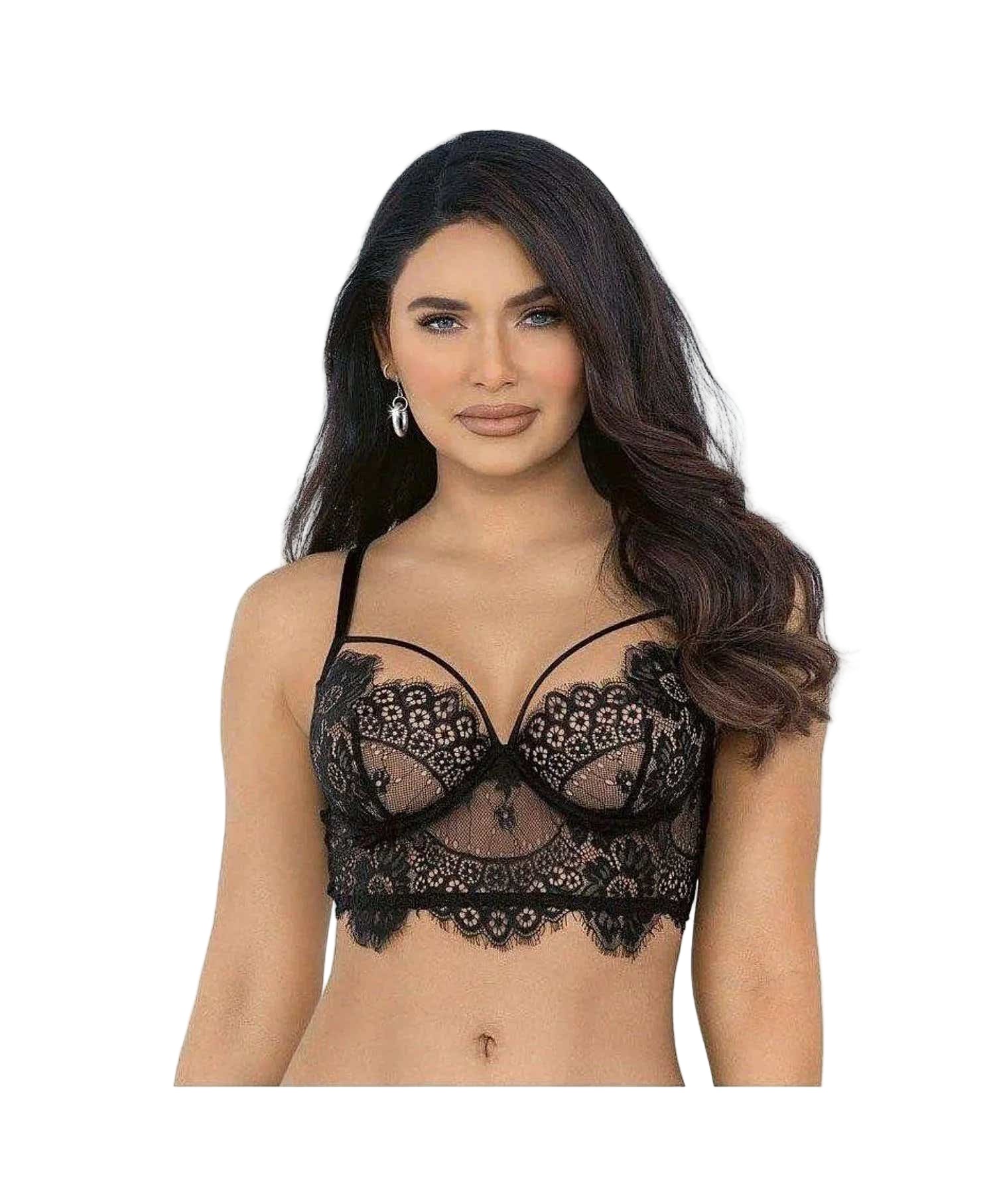 Escante IS-61033 Ravishing Eyelash lace Lace Underwire Bralette, Black, Size 38 - lace bralette