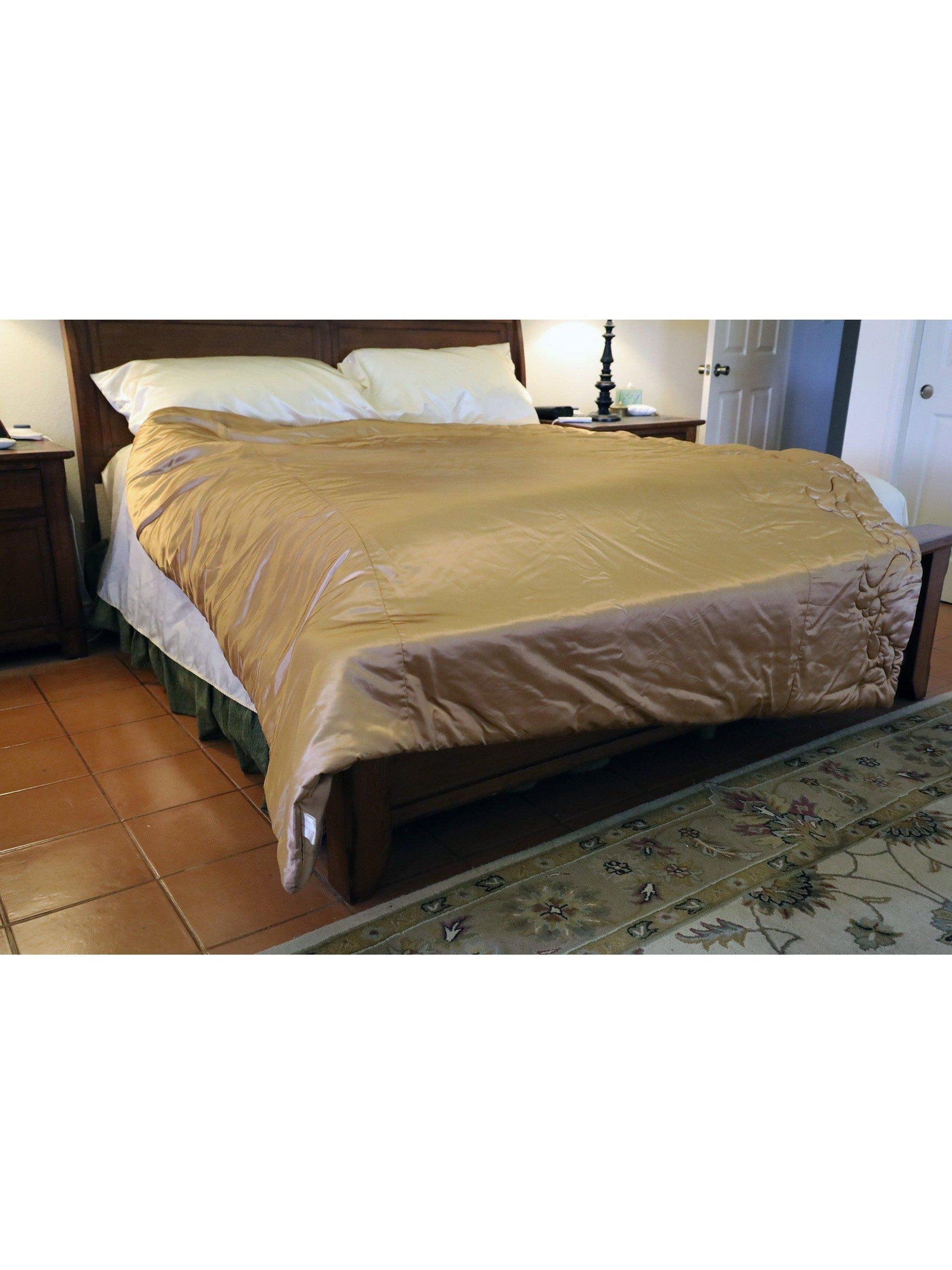 Custom Made Factory Sample Comforter of Gold Lingerie Satin, Queen Size-BEDDING-Satin Boutique-SatinBoutique