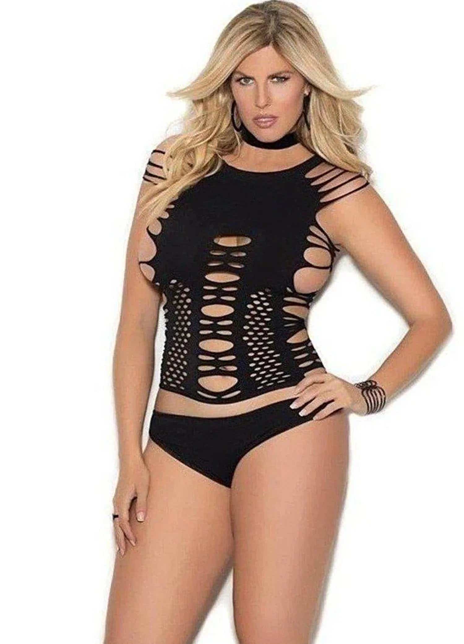 Elegant Moments 1322Q Luxury Cami Top With Cut Out Detail in Black - Queen Size Elegant Moments