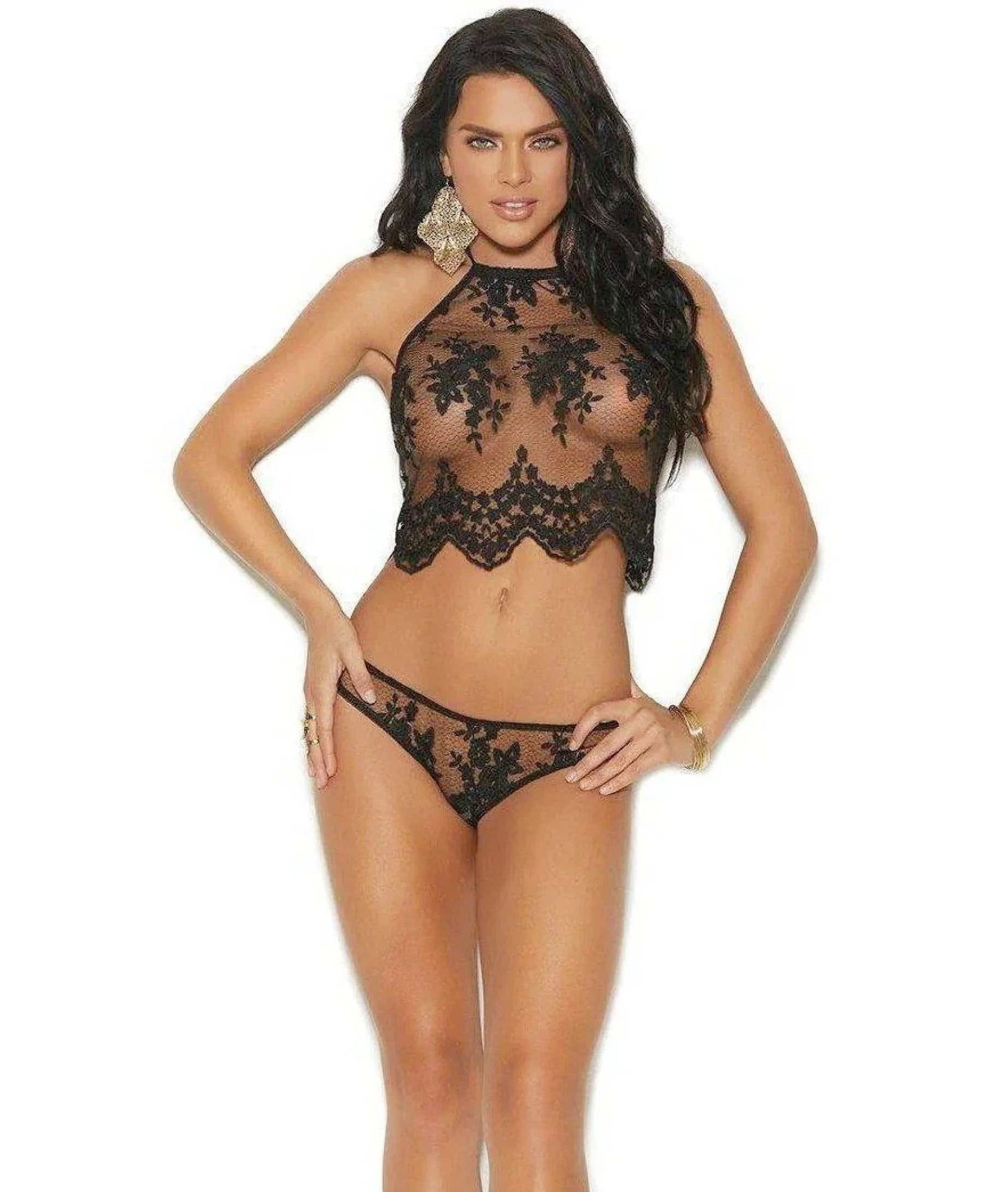 Elegant Moments 3967 Mesh Halter Neck Cami Set - Cami Set