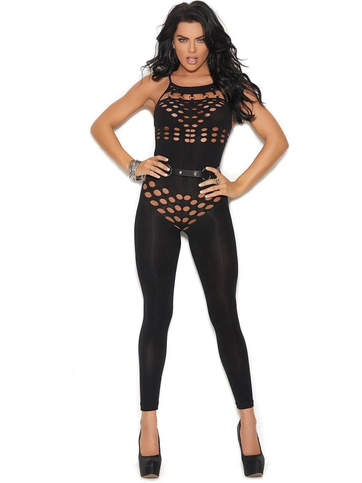 Elegant Moments Opaque Footless Bodystocking with Halter Neck and Cut-Out Detailing Elegant Moments