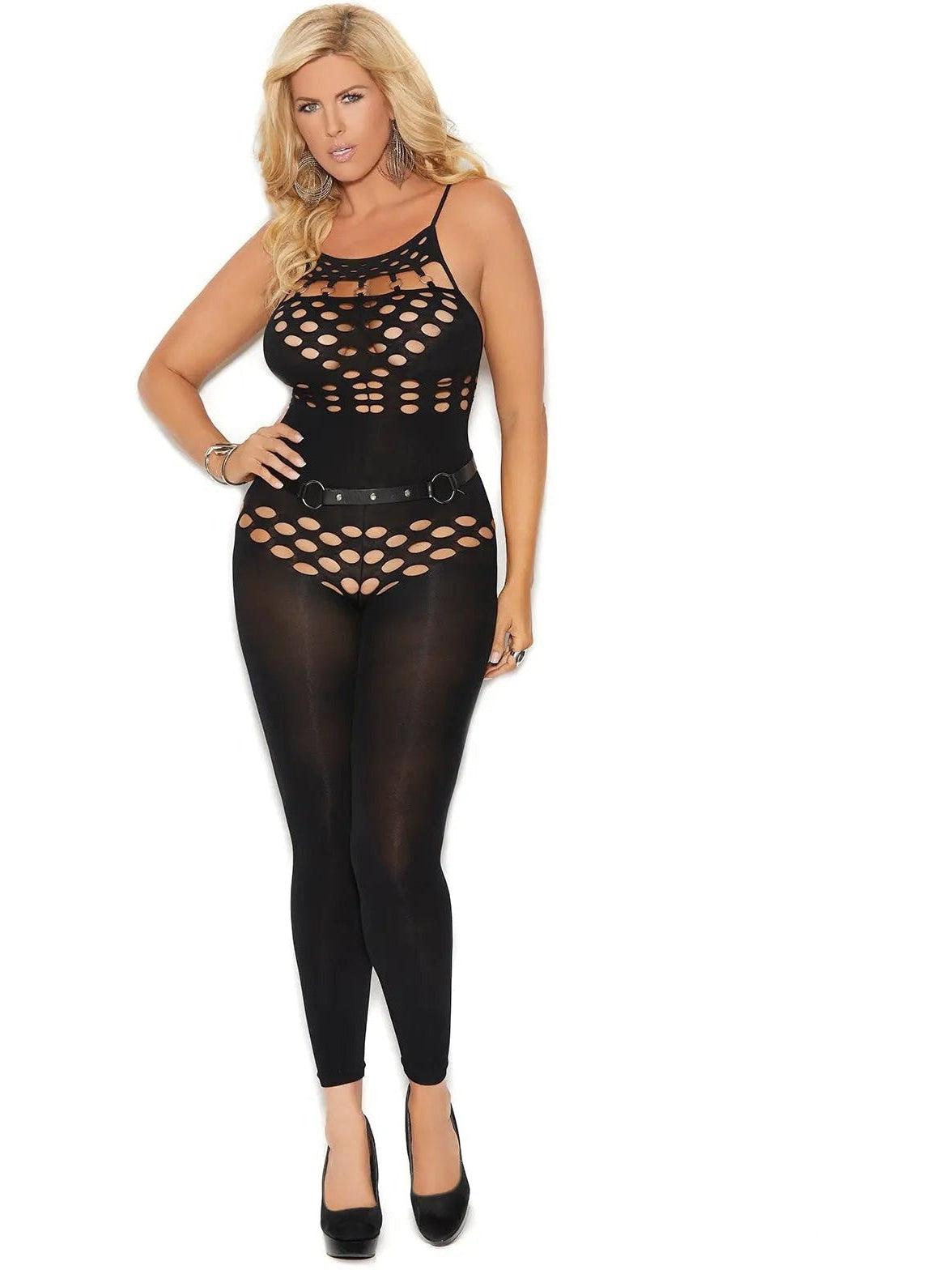 Elegant Moments Sexy Bodystocking For Plus Size With Opaque Halter Neck & Cut Out Detail Elegant Moments