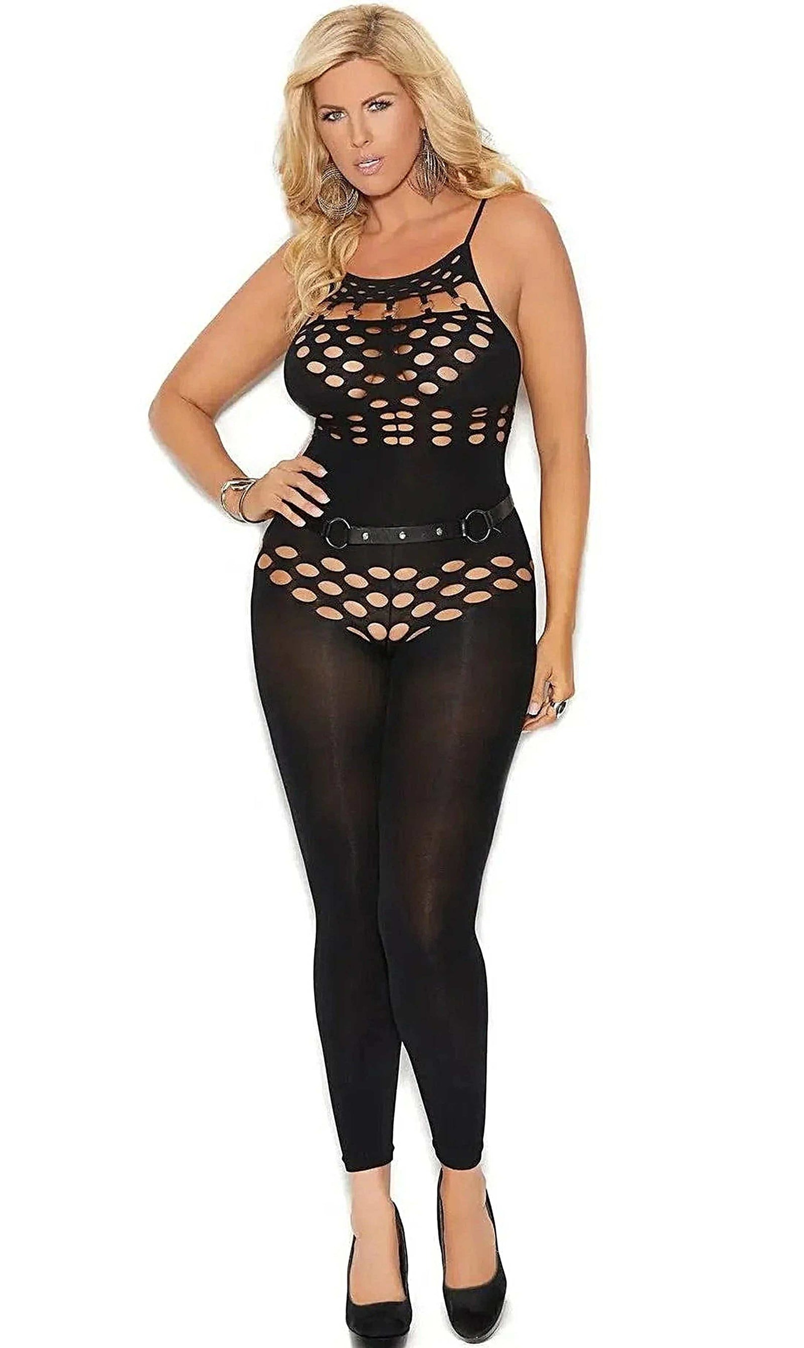 Elegant Moments Sexy Bodystocking For Plus Size With Opaque Halter Neck & Cut Out Detail Elegant Moments