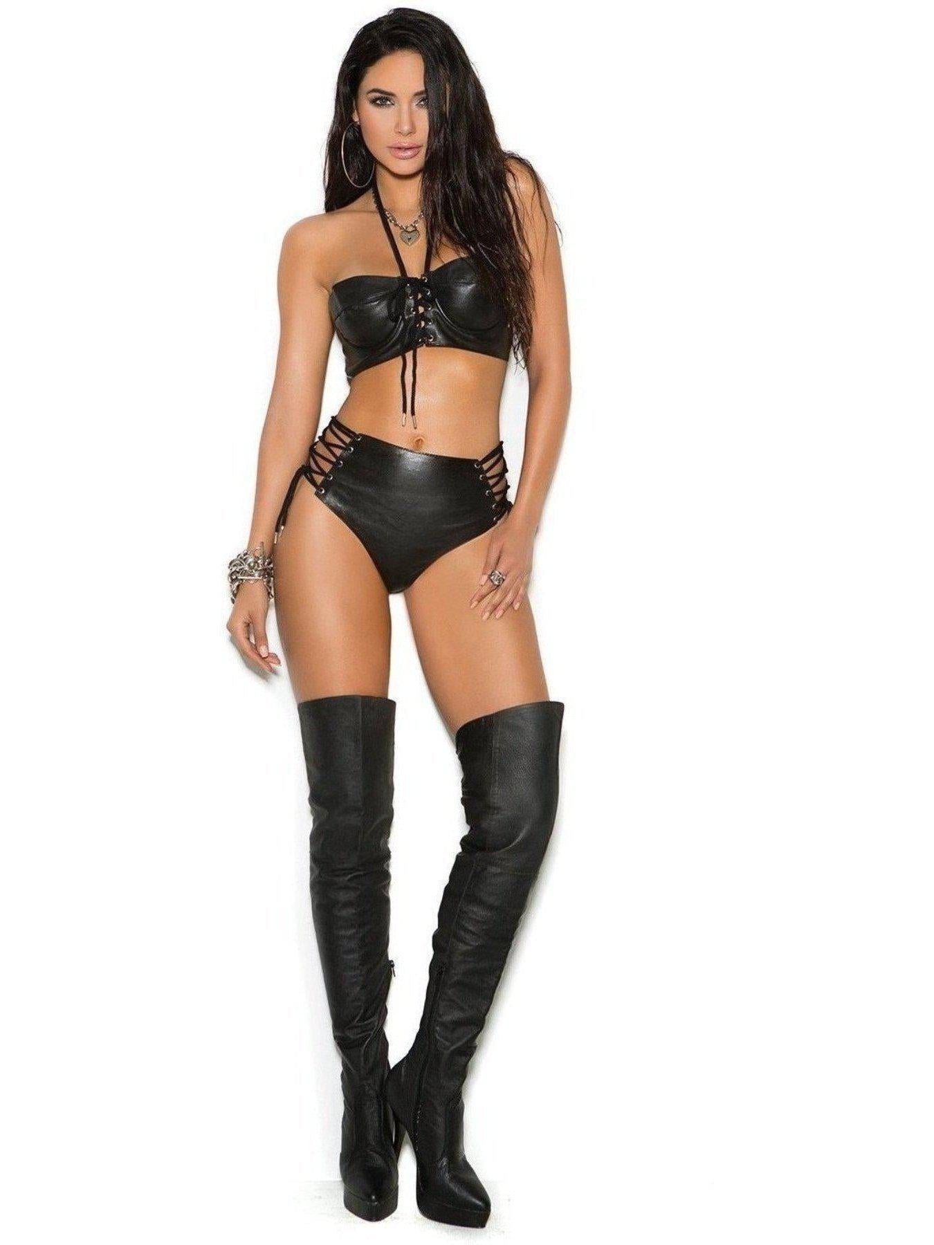 Elegant Moments L7137 Leather booty shorts with lace up sides Elegant Moments