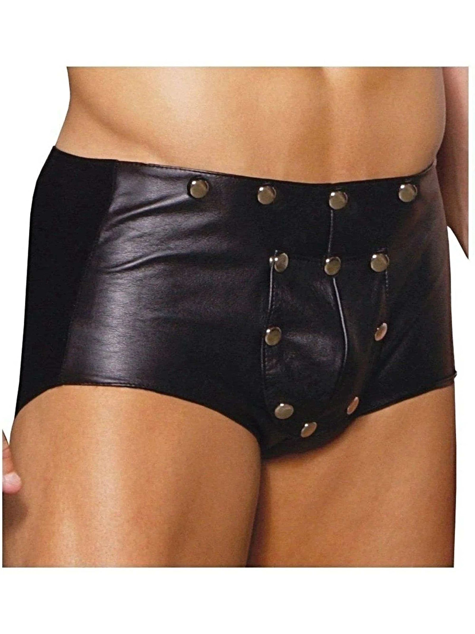 Elegant Moments Mens Leather Shorts with Breakaway Front & Spandex Sides Elegant Moments