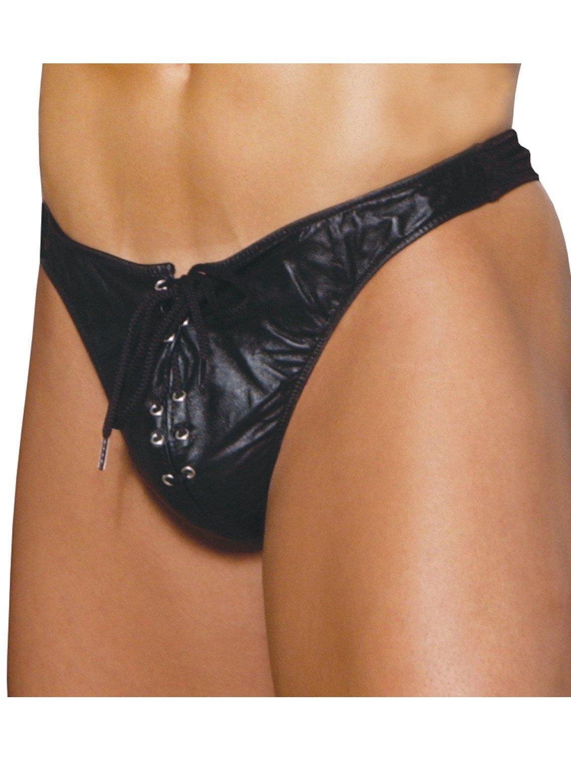 Elegant Moments L9143 Men's Leather Thong with lace up front Elegant Moments
