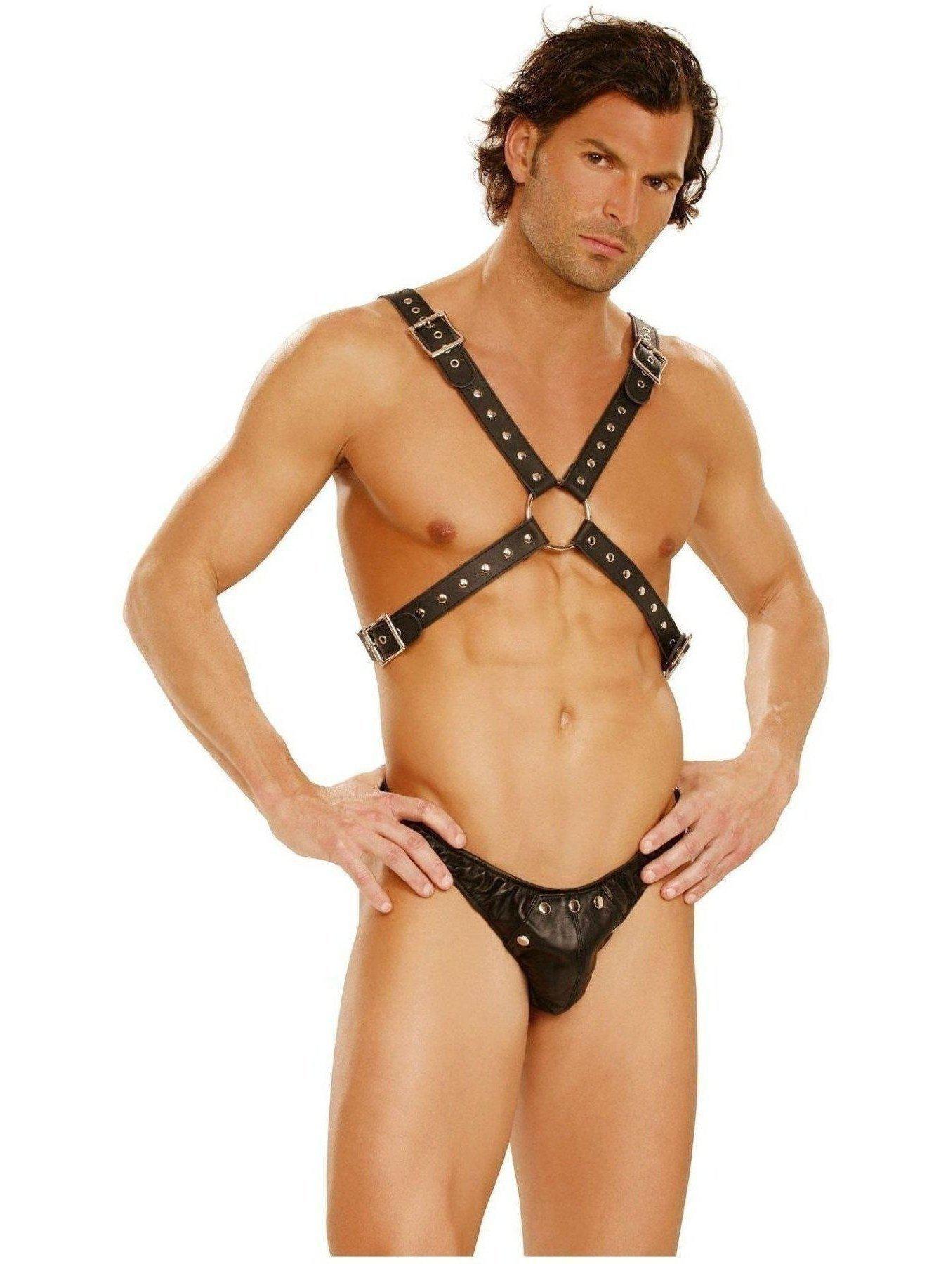 Elegant Moments EM-L9146 Men's Leather Thong with Snaps Elegant Moments