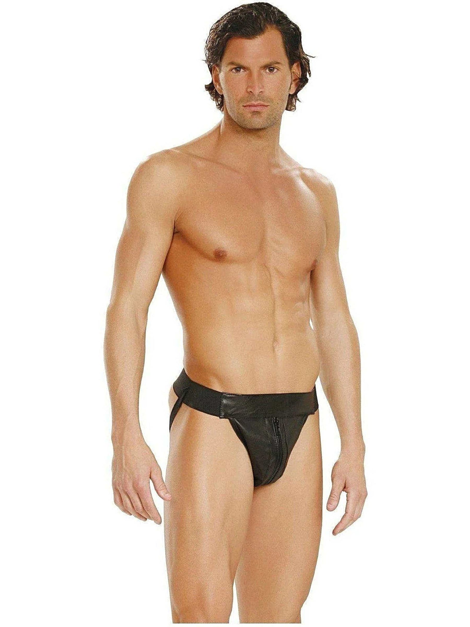 Elegant Moments Men's Leather Jock Strap - Premium Black Leather, One Size & XL Elegant Moments