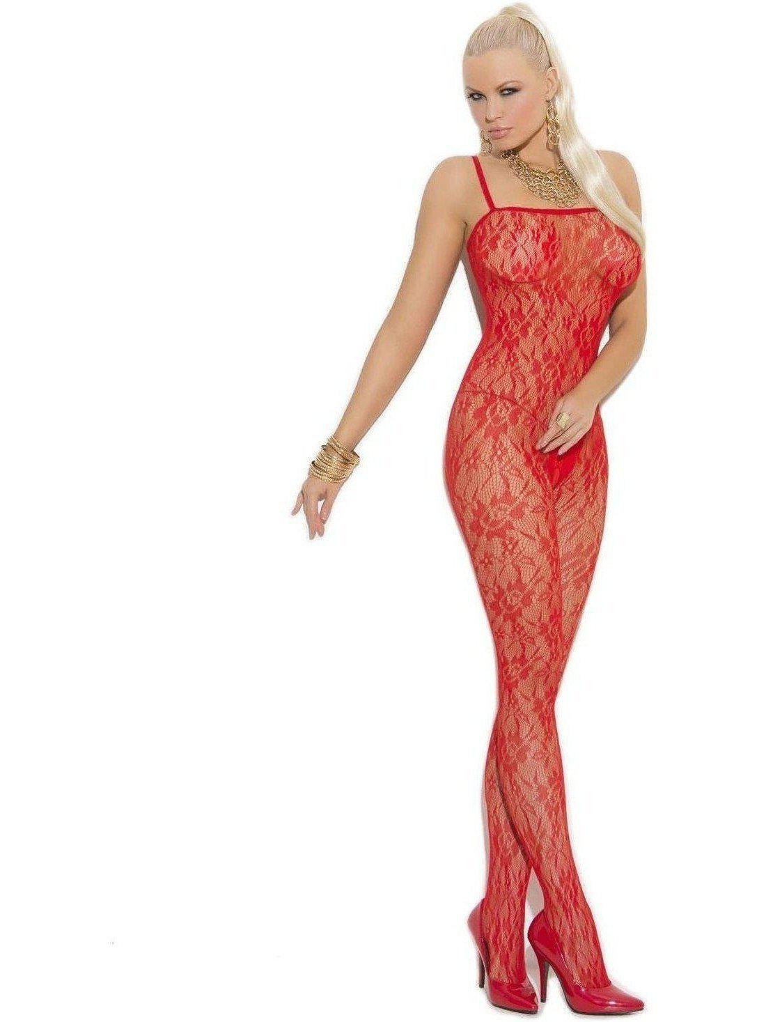 Stunning Rose Lace Bodystocking with open crotch in Black, Red, also in plus size Elegant Moments
