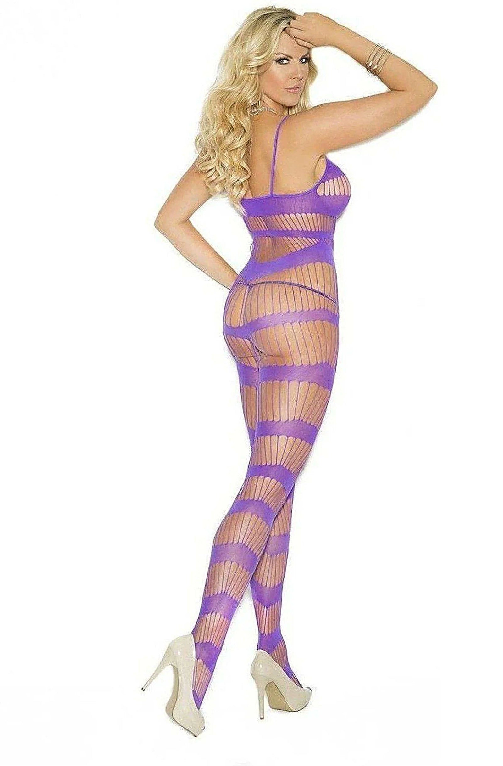 Ravishing Strappy Bodystocking with Open Crotch in Purple, Plus Size - Bodystocking