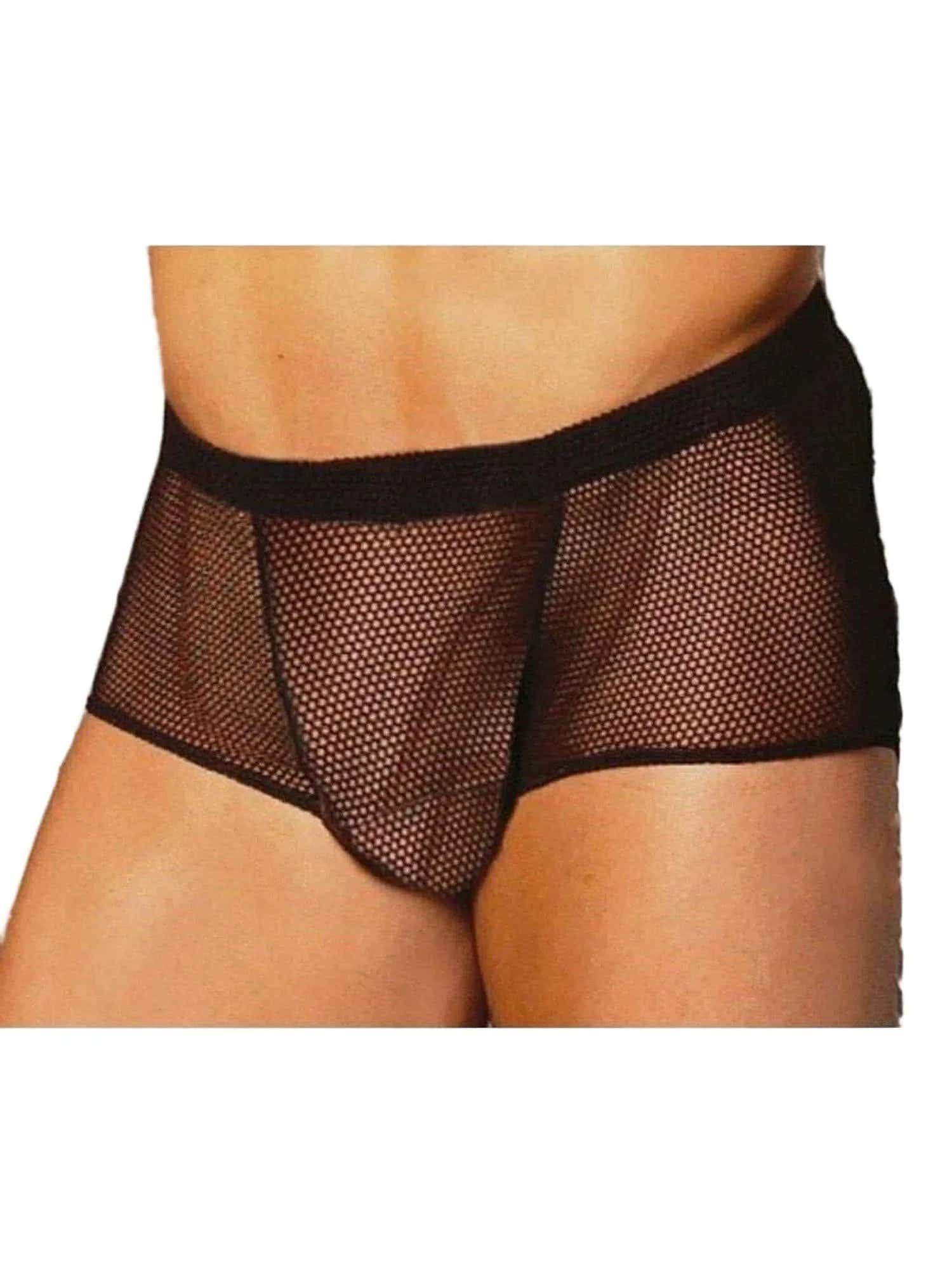 Elegant Moments Men's Fishnet Boxers - Stylish Black Lace Underwear for S-M-L-XL Sizes Elegant Moments