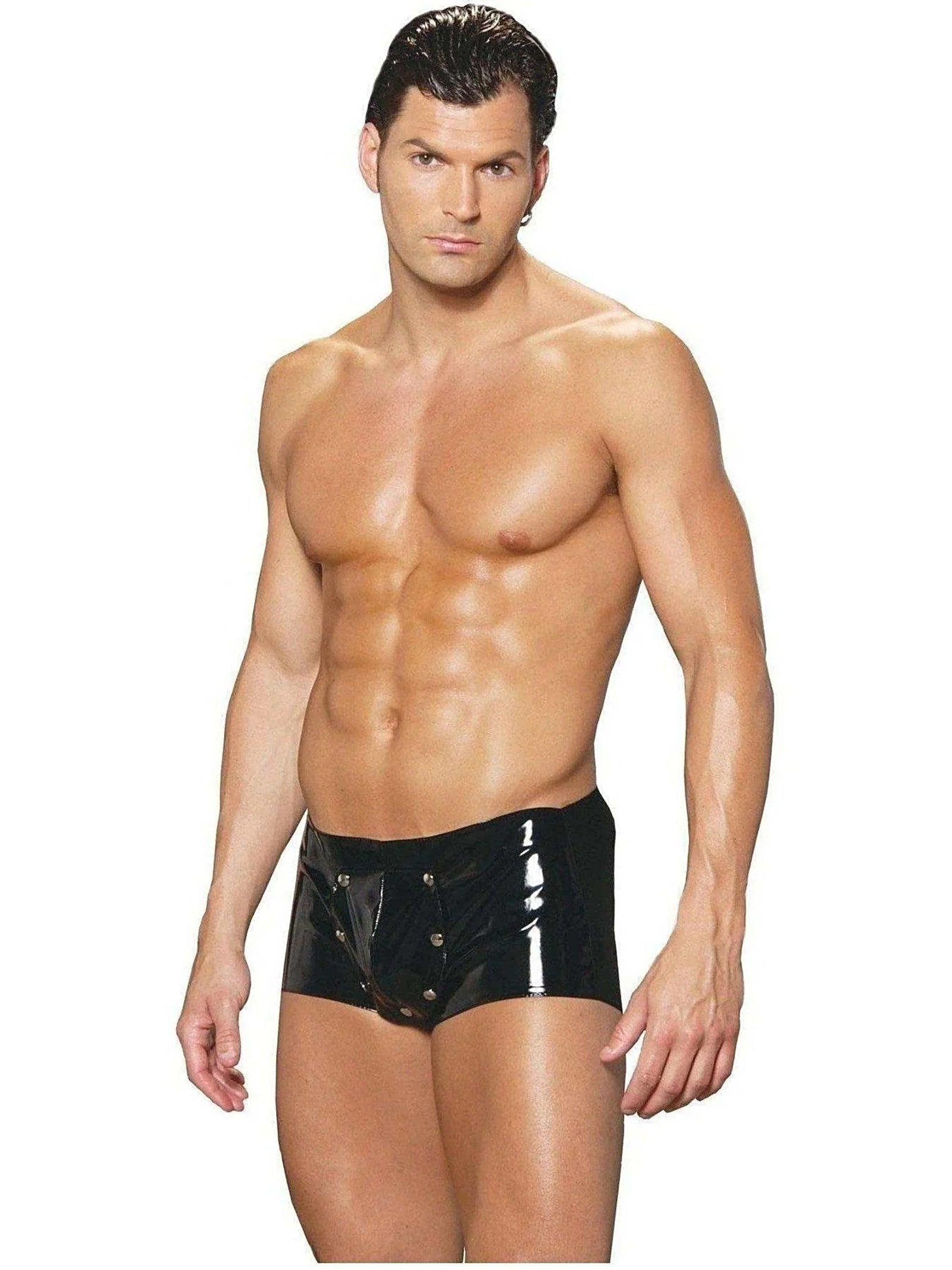 Elegant Moments V9209 Black Vinyl Shorts for Men with Breakaway Front Design - Sizes S-XL Elegant Moments