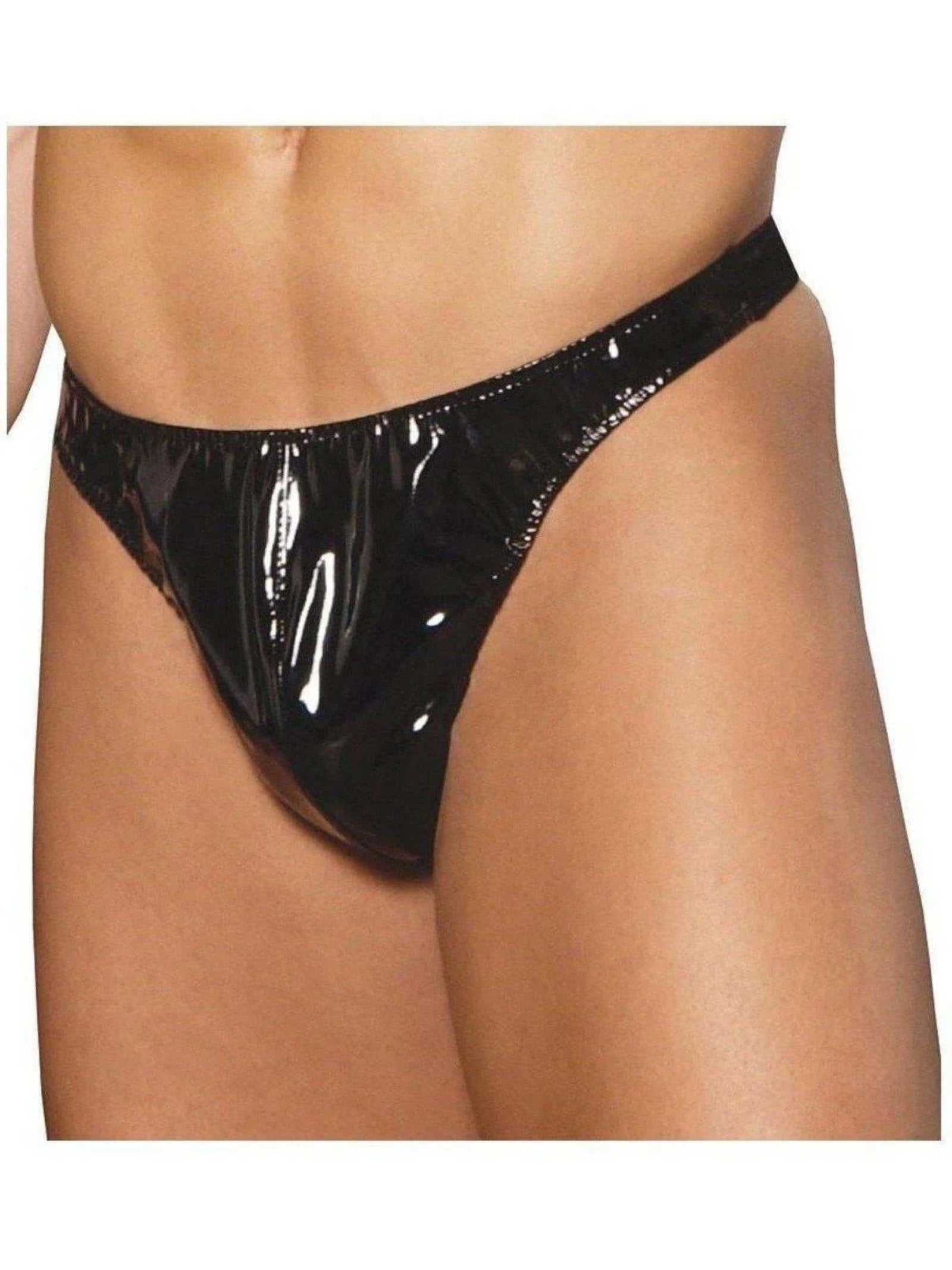 Elegant Moments V9210 Men's Vinyl Thong in Black - One Size & XL Available Elegant Moments