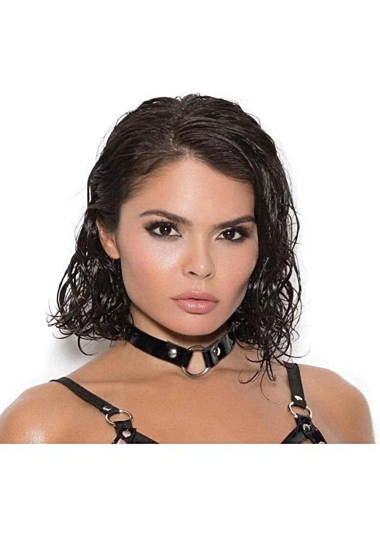 Elegant Moments Black Vinyl Choker Necklace with O Ring - One Size Elegant Moments