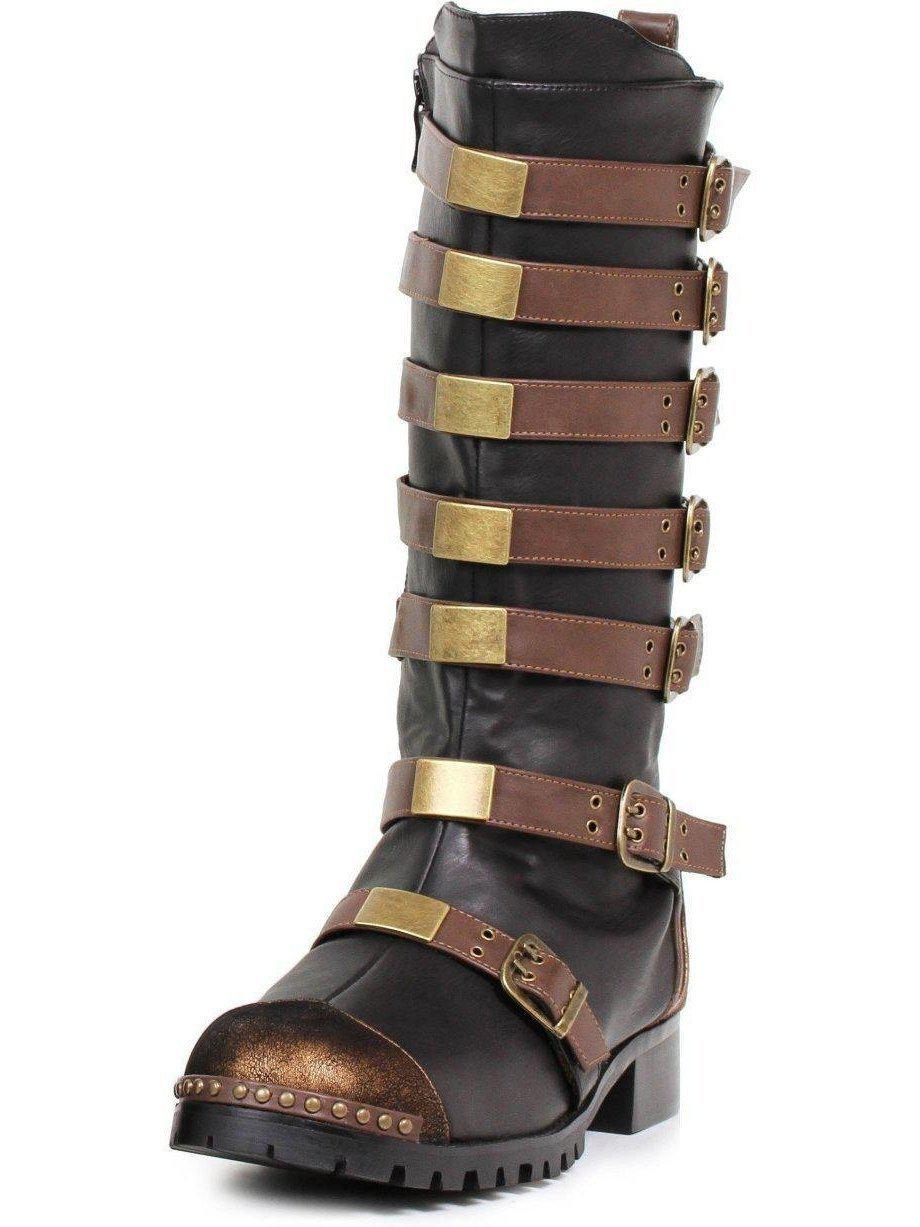 Botas hasta la rodilla Ellie Shoes 158-Punk de 1.5 cm para hombre con detalles decorativos en marrón y negro.