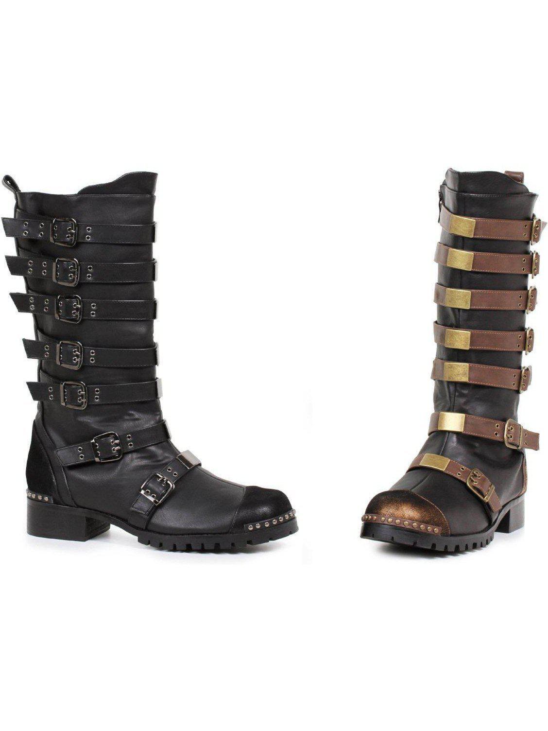 Ellie Shoes 158-Punk 1.5" Mens Knee Boots with Decorative Details in Brown and Black Ellie Shoes