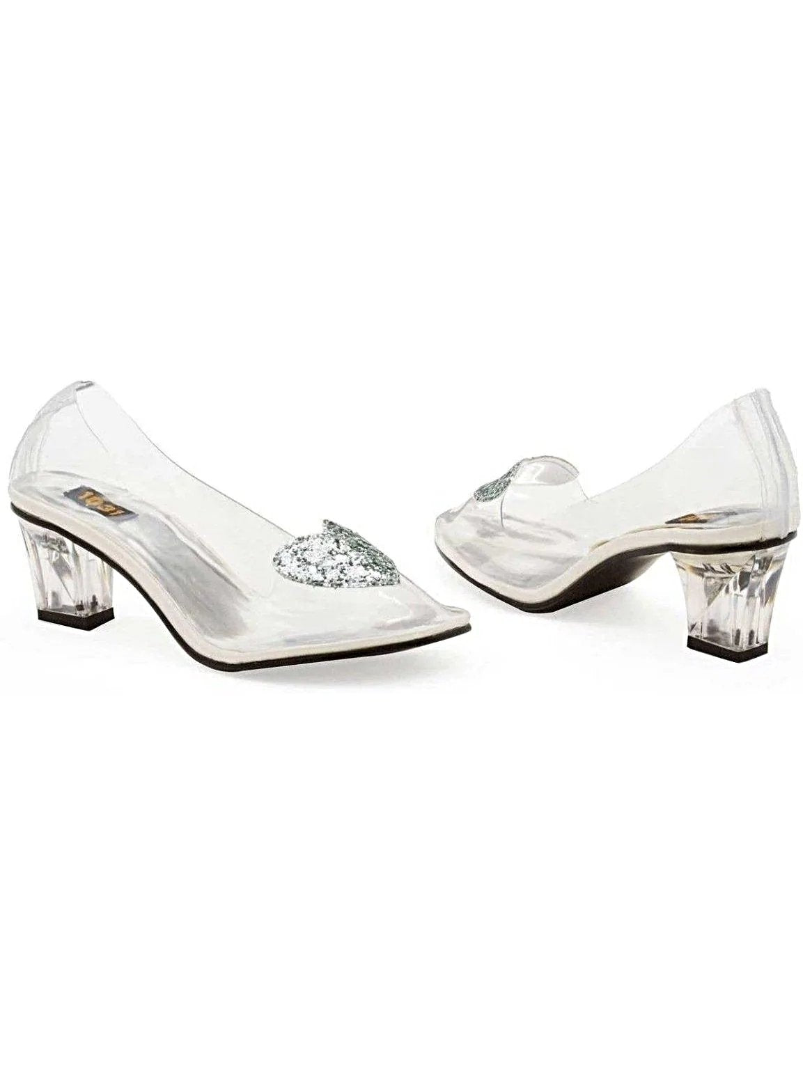 Ellie Shoes E-212 Ariel 2" Heel Silver Heart Clear Sandals with Glitter Accents - Women's cinderella shoes