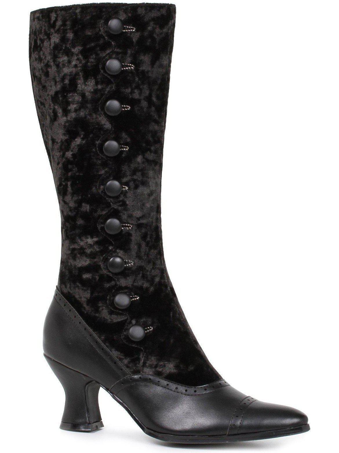 Ellie Shoes 253-GAIL 2.5" Heel Black Velvet Ankle Boots with Decorative Button Detail Ellie Shoes